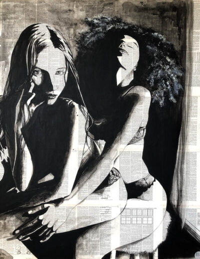 Ladies on a Stool Painting